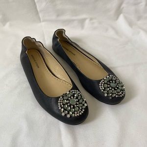 Adrienne Vittadini Embellished Navy Leather Flats